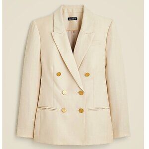 J. CREW  All-season Double-breasted Blazer in Herringbone Linen-Wool Blend Sz 2